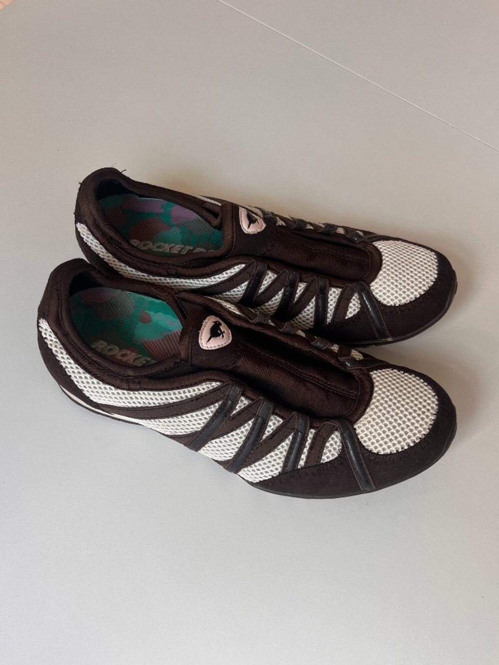 ROCKET DOG Women White Mesh Brown Striped Lace Up Sneaker Shoes Size 8-8.5M,